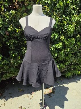 Iris Black Drop Waist Corset Mini Dress Women Small Sweetheart Neck Flare Skirt